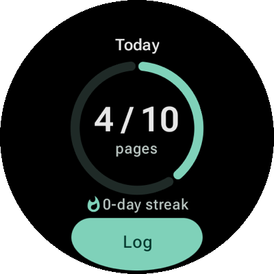 Quran tile: today's pages, streak and a Log button